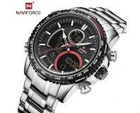 Navi Force NF9182 Silver Red Genuine Watch