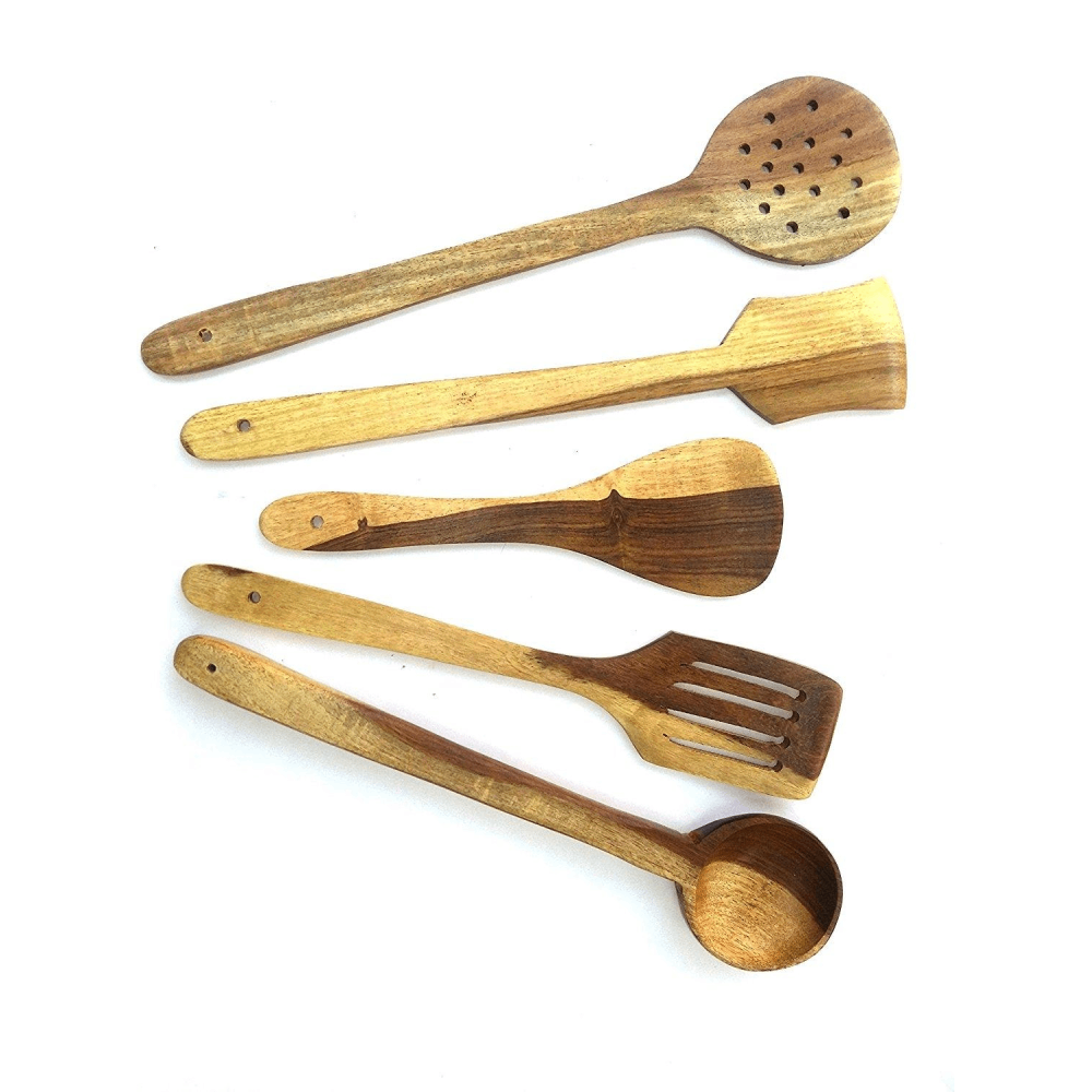 Set Of 5 Handmade Wooden Serving And Cooking Spoon