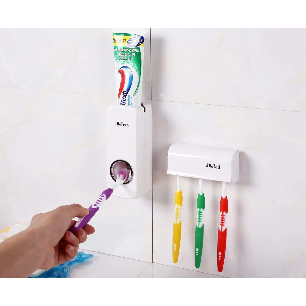 Auto Toothpaste Dispenser & Toothbrush Holder Set