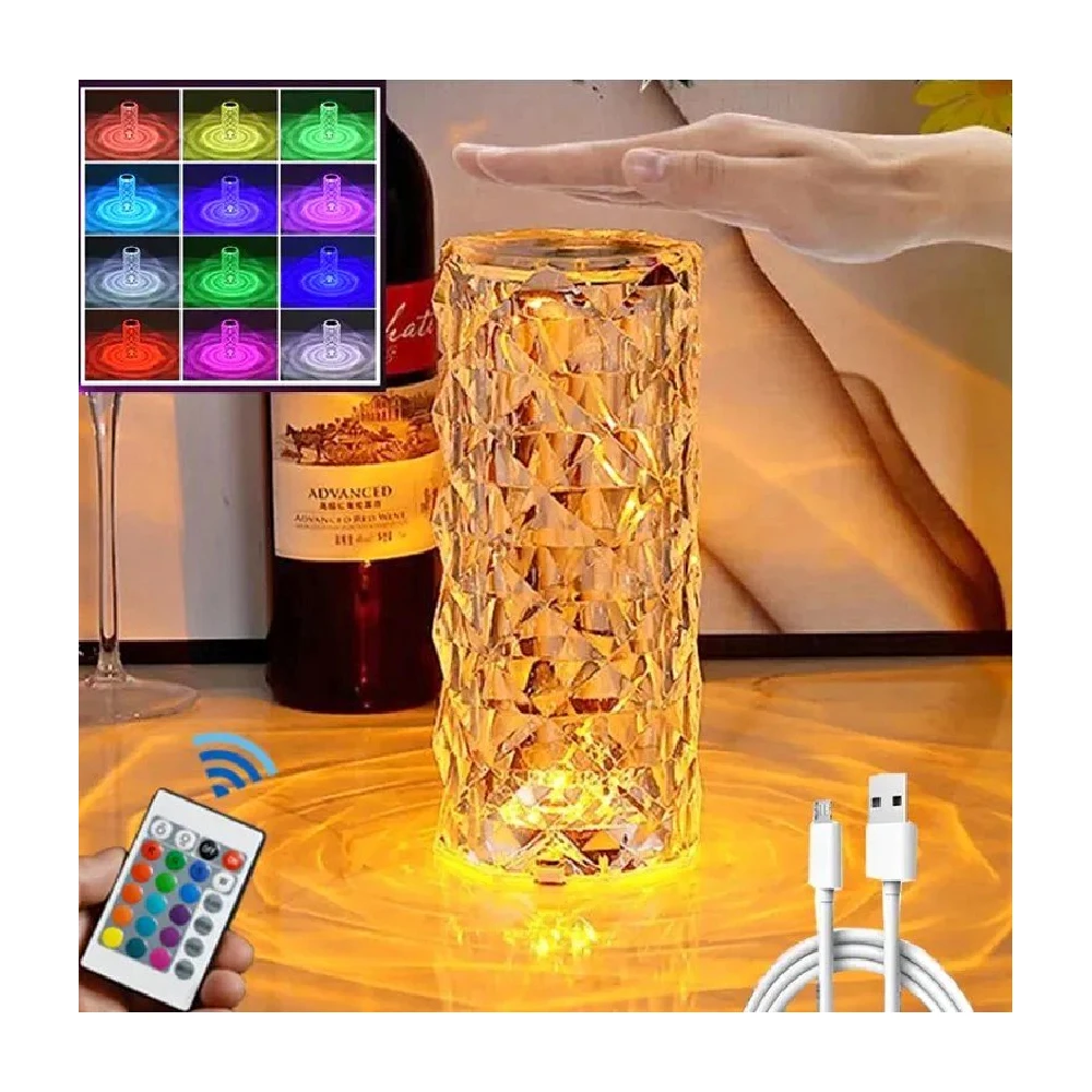 Crystal Table Lamp Rose Light Projector 3/16Colors