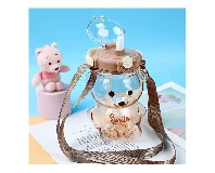 Kids Teddy Bear Water Bottle with straw