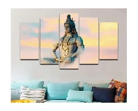 5 Piece Panel Lord Shiva Wall Hang God Canvas
