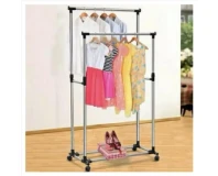 New Double Rolling Rail Adjustable Portable Hanger