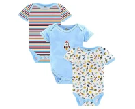 Newborn Bodysuit Cotton Short Sleeves Summer 3pcs