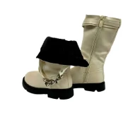 White Winter Leather Long Boots for Baby Girls