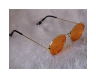 Narrow Oval Tinted Metal Orange Lens Sunglasses