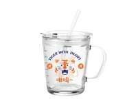 Glass Mug With Straw and Lid Measuring Scale 370ML