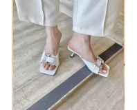 Rhinestone Button Slipper High Heel Sandal