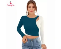 Fancyra Long Sleeve Round Neck Casual Crop Top