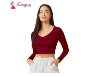 Fancyra Long Sleeve V Neck Stylish Crop Top