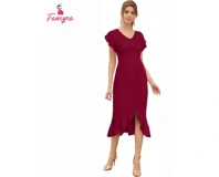 Fancyra Maroon V Neck Designer One Piece Dress