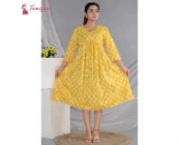 Fancyra Long Sleeve Cotton Yellow One Piece Frock