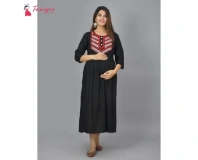 Fancyra Women Black Cotton Printed Maternity Dress