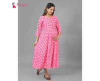 Fancyra Women Maternity Pink Cotton Printed Dress
