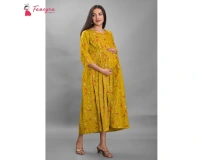 Fancyra Women Maternity Yellow Printed Maxi Dress