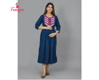 Fancyra Women Cotton Printed Blue Maternity Dress