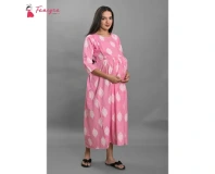 Fancyra Women Cotton Printed Pink Maternity Dress