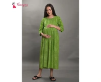 Fancyra Women Cotton Printed Green Maternity Dress