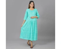Fancyra Women Cotton Printed Aqua Maternity Dress