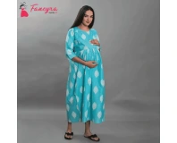 Fancyra Women Light Blue Printed Maternity Dress