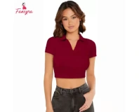 Fancyra Casual Regular Sleeves Maroon Crop Top