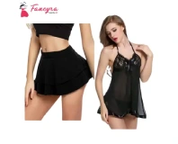 Fancyra Combo Set of Black Mini Skirt and Lingerie