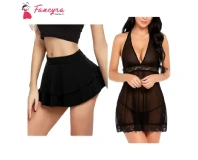 Fancyra Set of Black Mini Skirt and Lingerie Combo
