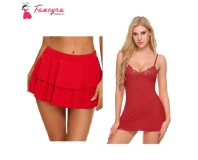 Fancyra Set of Red Mini Skirt and Lingerie Combo