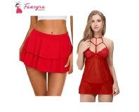 Fancyra Set of Red Mini Skirt and Ruffle Lingerie