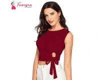 Fancyra Women Maroon Crop Top with Tucking lace