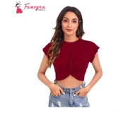 Fancyra Women Casual Short Sleeve Maroon Crop Top