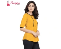 Fancyra Women Casual Round Neck Yellow T-Shirt