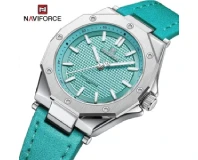 Navi Force NF5026 Cyan Leather Strap Women Watch