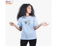 Sky Blue Busy Bee Printed T-Shirt For Women