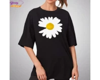 Over Size Black Printed T-Shirt For Women