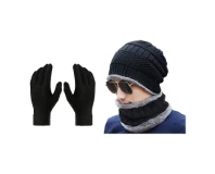 Winter Knit Beanie Cap Hat Scarf and Gloves