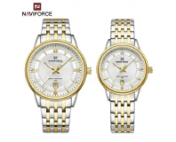 Navi Force NF8040 White Golden Couple Watch